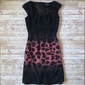 Etcetera Black Wool Dress Pink Leopard Print Size 4